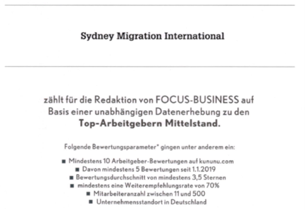 Sydney Migration Top Employer 2021
